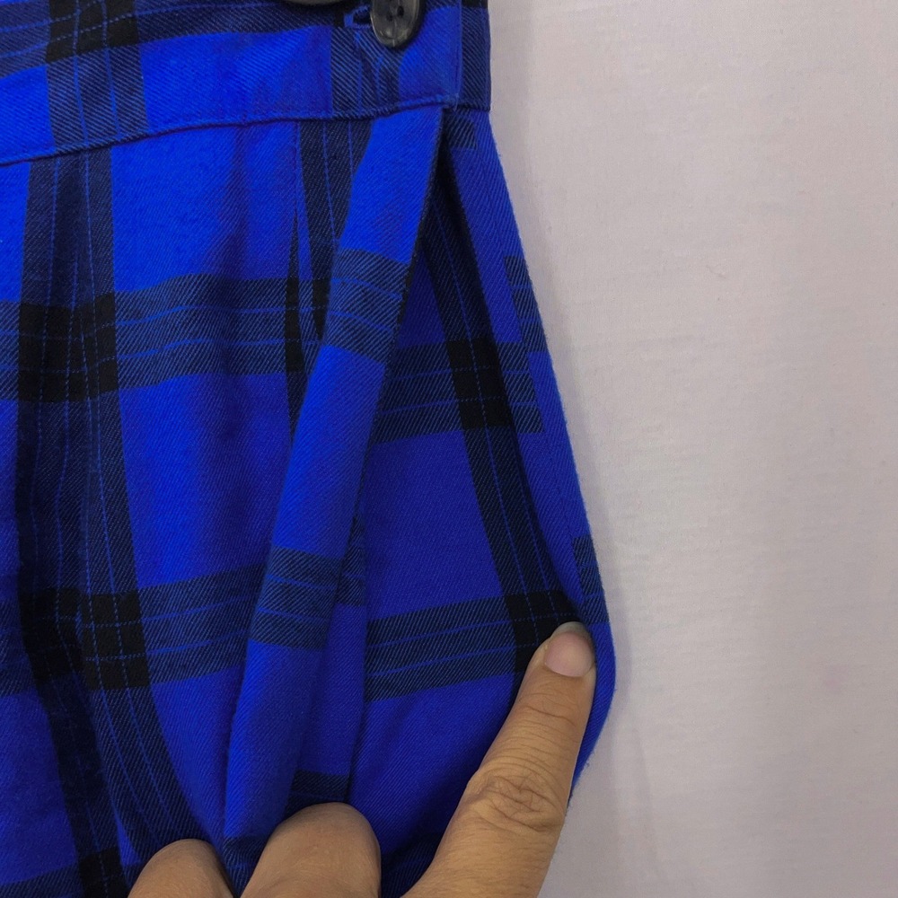 Hathaway 90s Blue Plaid Pleated Midi Skirt 8 Vintage Side Pocket - Picture 4 of 7